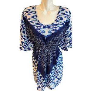 Wearabouts Dress Women's Size Large Blue White Cover-Up Dress Elastic Waist